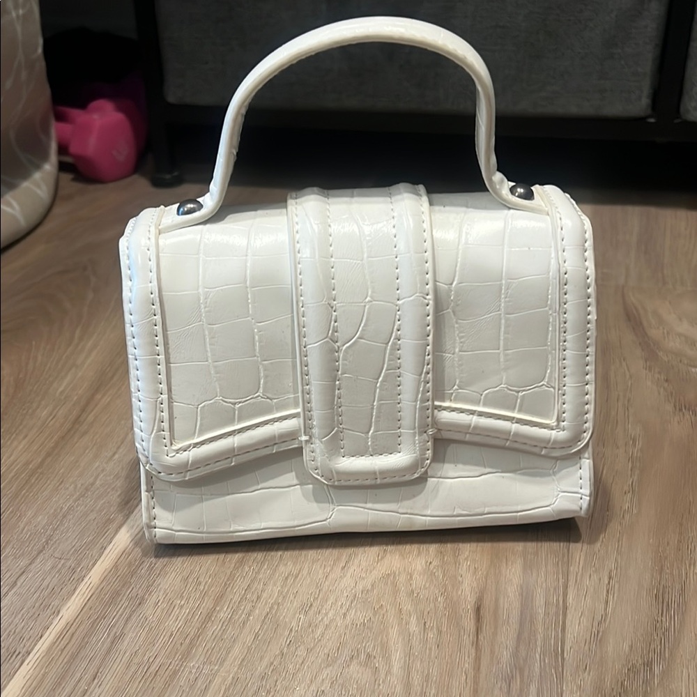 Zara White Croc-Embossed Crossbody Handbag Clutch